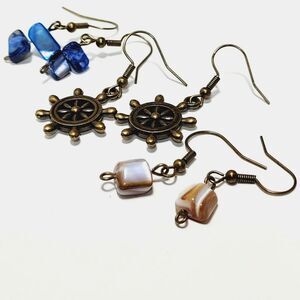 artisan earrings 213#mfs MOP shell earrings Nautical ship wheel earrings Blue or